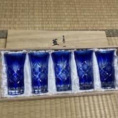 藍かすり　切子　グラス5客セットのサムネイル