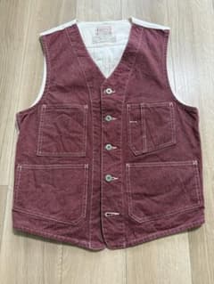 BONCOURA レッドピンストライプワークジレ　ボンクラ ベスト　赤　38 BONCOURA レッドピンストライプワークジレ ボンクラ ベスト 赤 38
