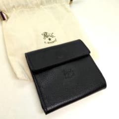 【極美品 保存袋付き】イルビゾンテ　三つ折り財布　シボ革　ユニセックス　ブラック 極美品 保存袋付き】イルビゾンテ 三つ折り財布 シボ革 ユニセックス