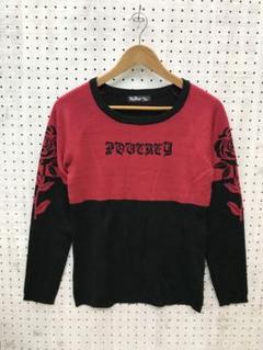 Y2K ネオグランジ　エモギャル 古着 配色　ローズ　英字　ニットトップス