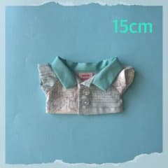 15cmぬいぐるみ服 英字プリントバイカラーシャツ(衿ミントグリーン)のサムネイル