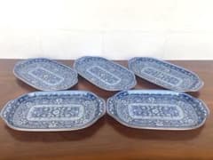 【新品未使用】 三洋陶器 龍峰窯 中皿 染付 花柄 5枚セット 箱入りのサムネイル