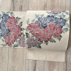 八寸名古屋帯 正絹 西陣織 紬 ベージュ 花 カジュアル 【mm408