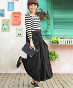 28日限定値下げ★ 授乳 マタニティ ワンピース ボーダー L 黒のサムネイル