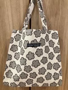 マチ広エコバッグ・サブバッグ手提げ♡北欧風フラワー柄A4グレー