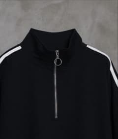 ハーフジップ 半袖Tシャツ ブラックのサムネイル