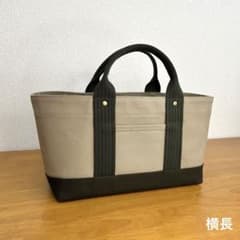 ♢帆布の横長トートバッグ：モカ×カーキ♢ハンドメイドのサムネイル