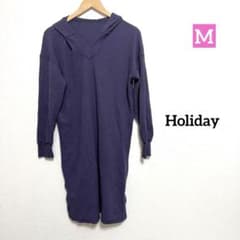 Holiday フード付き ワッフル生地 ロングワンピース