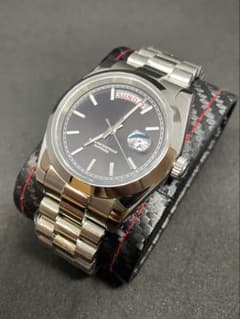 新品】クォーツ腕時計 デイデイトオマージュ スイープ運針 ブラック