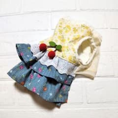 ♥犬服 ハンドメイド♥ミモザ柄スムースニットとお花ヒッコリーの