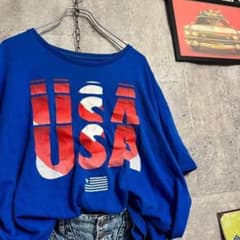 アメリカ古着 TシャツFIFTH SUN XL 青 USA 星条旗 ビッグサイズ