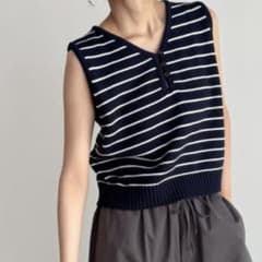 CANAL JEAN キャナルジーン　ボーダーニットタンク　ネイビーのサムネイル