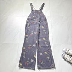 ラングラー フレアデニムオーバーオール 花柄 サロペット パープル M 