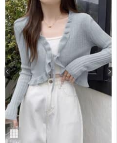 【美品】GRL リボンフリルシアーニットカーディガン at2225 ブルー Mのサムネイル