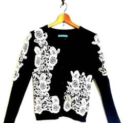 Alice + Olivia♡袖レースカーディガン alice + olivia ブラック レースカーディガン 立体編み 花柄 冷房