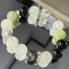 天然石ミックスブレスレット（白水晶／オブシディアン／フローライト