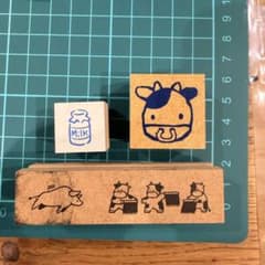 木製スタンプ はんこ牛（丑）シリーズ ミルク瓶・顔・横長ライン　手帳デコのサムネイル