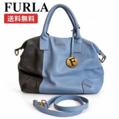 FURLA フルラ 2way レザー ハンドバッグ グレー ブルー 斜め掛けのサムネイル