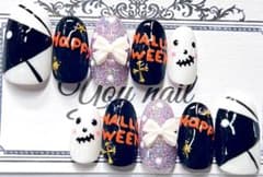 【現品サイズ】ネイルチップ ハロウィンネイル 秋 個性派 ミイラ ドクロ ラメのサムネイル