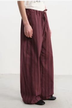 JCAESAR PANTSストライプ柄 タック入りドローストリング ロングパンツ 