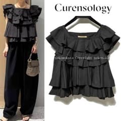 美品 カレンソロジー ポプリンラッフルブラウス Curensology グレー