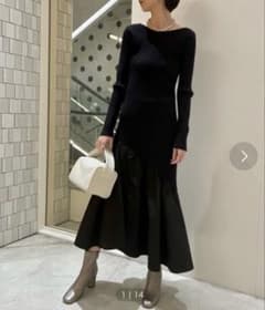 FRAY I.D アシメ切替リブニットコンビワンピース ブラック サイズ0 FRAY I.D アシメ切替リブニットコンビワンピース ブラック サイズ0