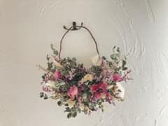 ハンドメイド ハーフリース　ドライフラワー　ピンクのサムネイル