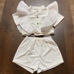 肩フリル　メッシュ　へそ出し　ホワイト　ダンス衣装　160cmのサムネイル