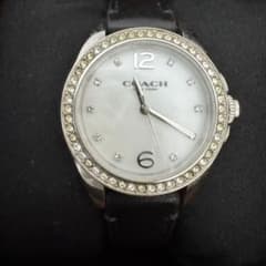 COACH 腕時計　レディース 時計 シルバー ストーン付き ブラックベルト
