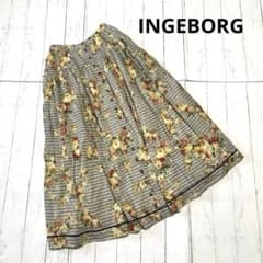 INGEBORG 전 버튼 꽃 무늬 개더 스커트 빈티지 핑크 하우스