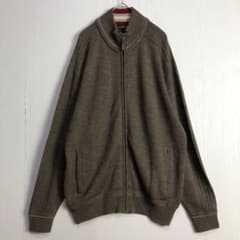 ウール混 ジップアップニット L ブラウン ベージュ ラグラン
