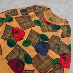 80s vintage 니트 스웨터 총 무늬 로즈 무늬 일본제 레트로