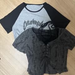 SHEIN、avail Tシャツ & レースアップ ダメージTシャツ 2枚セットのサムネイル