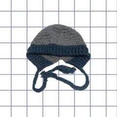 【最終値下げ】バラクラバ　ニット帽　かぎ編み　ハンドメイド　グレー　ブルーのサムネイル