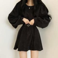 コーデュロイ ミニワンピース ブラックのサムネイル
