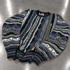 80s 90s vintage 3Dニット 総柄 立体編み 青系 y2kのサムネイル