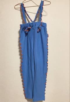110cm サロペットパンツ ブルー オレンジフリル キッズのサムネイル