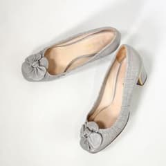 PRADA プラダ リボン レザー パンプス グレー イタリア製 36 23相当