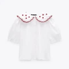 ZARA 刺繍ポプリンシャツ　ブラウス パフスリーブのサムネイル