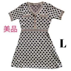 【美品】韓国ドレス　膝丈ワンピース　フレア　半袖　ニット　キラキラ　Lのサムネイル