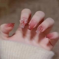 ❤️専用❤️ネイルチップ 470 桃の心 蝶ネイルチップ 高級感韓国風 花嫁の甲 キラキラ 上 [ns7