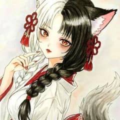 中色紙【一点物 手描き 】 狐耳 女の子 オリジナルイラスト 水彩