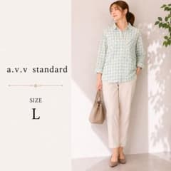 avv standard long-sleeved shirt blouse, size L, women's, check pattern