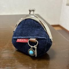 589 デニムリメイク がま口 ミニ財布 小銭入れ アメカジ ハンドメイド