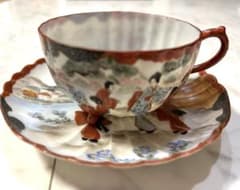 九谷焼 カップ＆ソーサー 加賀国 杰香堂 和柄 明治輸出用 希少品