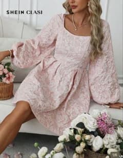 SHEIN Chiquease ジャガード ランタンスリーブ ミニワンピースのサムネイル