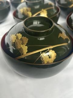 蒔絵椀 天然木　高蒔絵青地内朱椀 八客のサムネイル