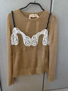 N21 ベージュ レース付きセーター 長袖のサムネイル