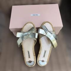 MIU MIU グリッター リボン エスパドリーユ ミュール