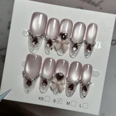 現品 ネイルチップ つけ爪 ピンク リボン ビジューのサムネイル